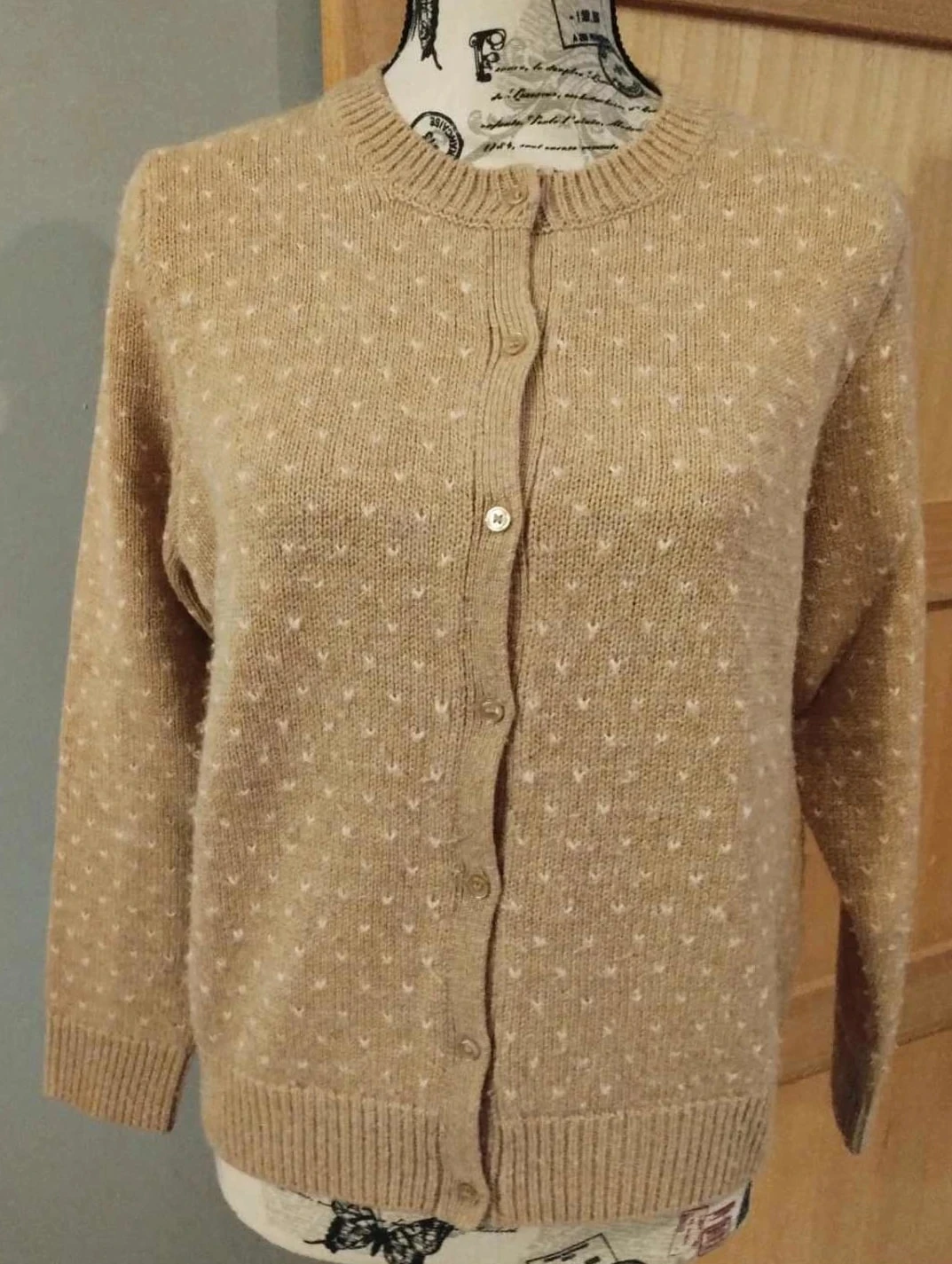 Cardigan feminino, marrom claro, lã/caxemira/mohair, Galeries Lafayette, XS – photo 2